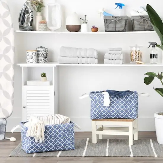 DII&reg; Large Lattice PE-Coated Cotton Polyester Laundry Bin, 2ct. French Blue {4}