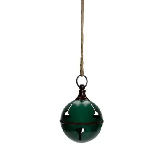 5" Green Metal Jingle Bell Hanging Christmas Decoration {1}