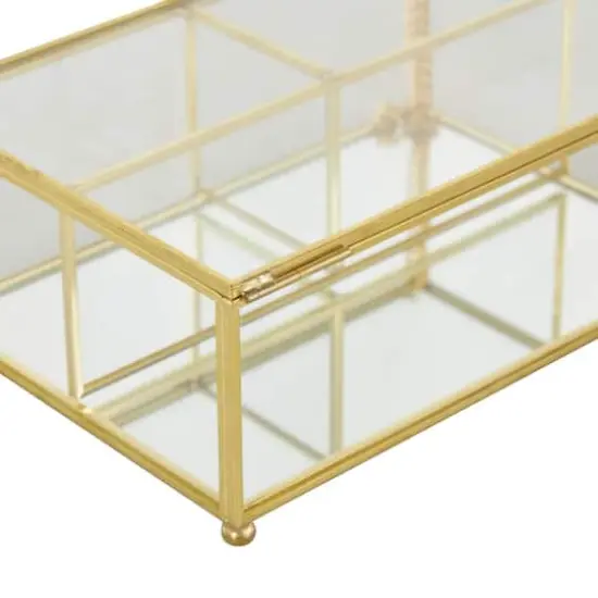 7" x 5" x 3" Clear & Gold 3-Slot Glass & Metal Jewelry Box with Chain Accent {7}