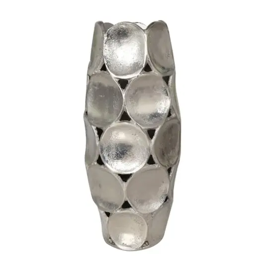 Silver Aluminum Geometric Open Framed Vase Set with Circular Plates {5}