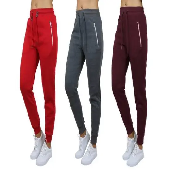 Galaxy by Harvic Women's Relaxed-Fit Jogger Sweatpants 3 Pack Burgundy/Charcoal/Red {1}