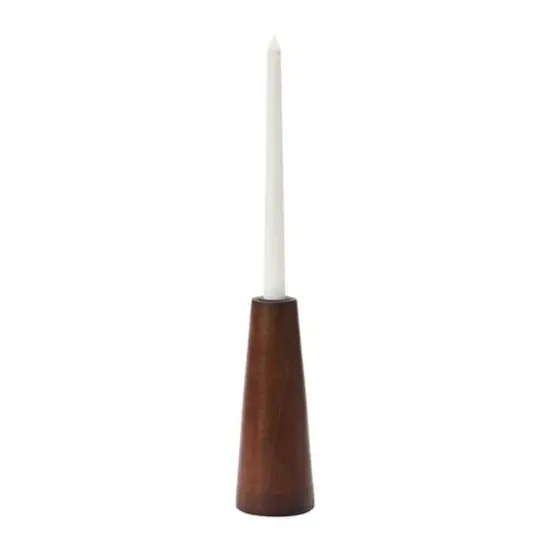 Hello Honey&reg; 8'' Walnut Cone Shaped Mango Wood Taper Candle Holder {4}