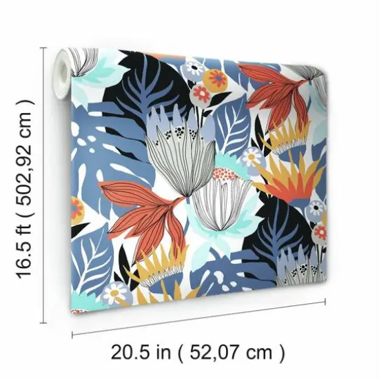 RoomMates Retro Tropical Leaves Peel & Stick Wallpaper Blue and Yellow {9}