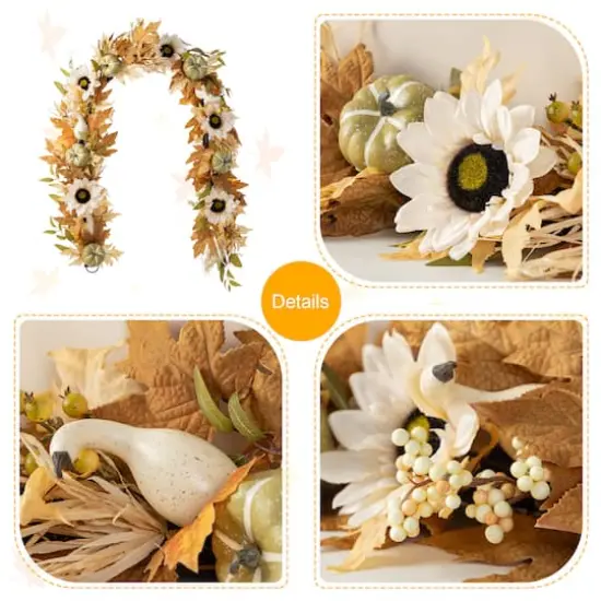 Glitzhome&reg; 72" Fall Neutral Sunflower, Pumpkin and Leaf Garland {7}