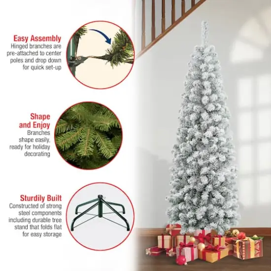 6ft. Unlit Acacia Pencil Slim Flocked Artificial Christmas Tree {6}