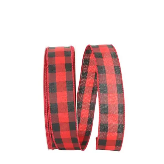 JAM Paper 1.5" x 50yd. Twill Wired Buffalo Plaid Ribbon {1}