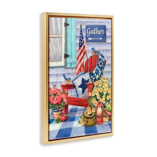 Stupell Industries Patriotic Porch View Floater Framed Art Gold {4}