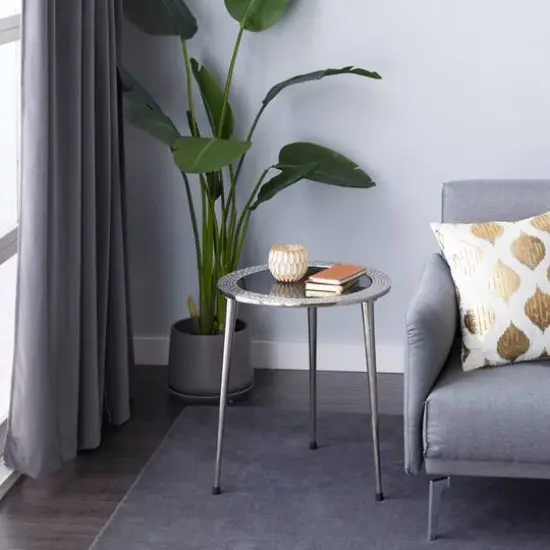 19" Silver Contemporary Aluminum Accent Table {7}