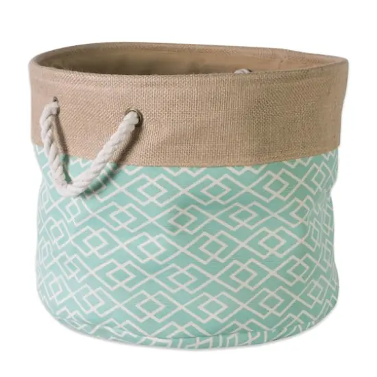 Small Aqua Burlap Diamond Round Bin {1}