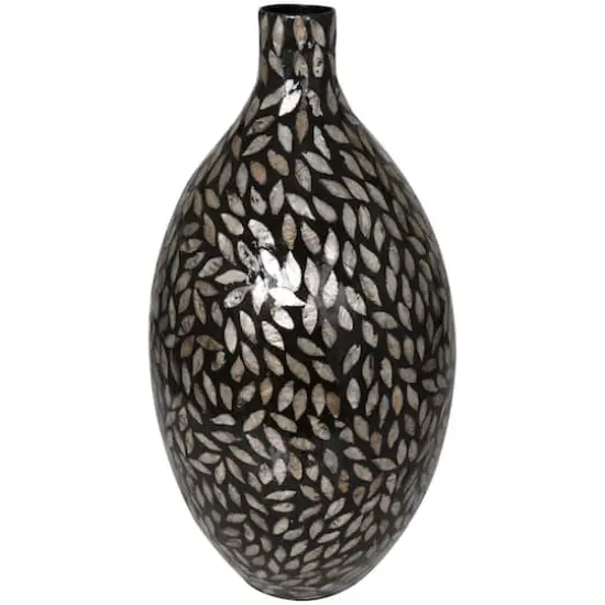 22" Black Mother of Pearl Handmade Mosaic Floral Inspired Vase {1}