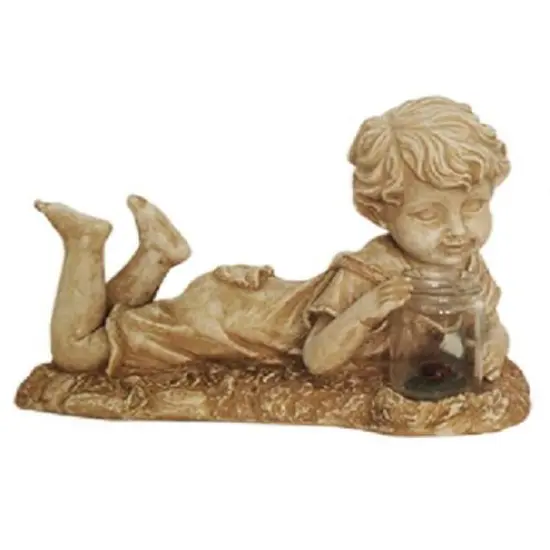 14" Distressed Lounging Child LED Outdoor Garden Statue {1}