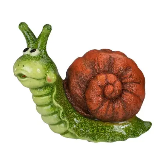 13.5" Green & Brown Snail Outdoor Garden Statue {1}