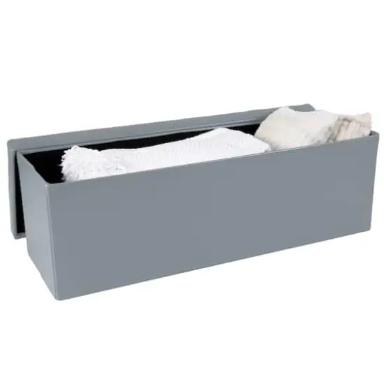 Simplify 44" Faux Leather Triple Folding Storage Ottoman Gray {8}