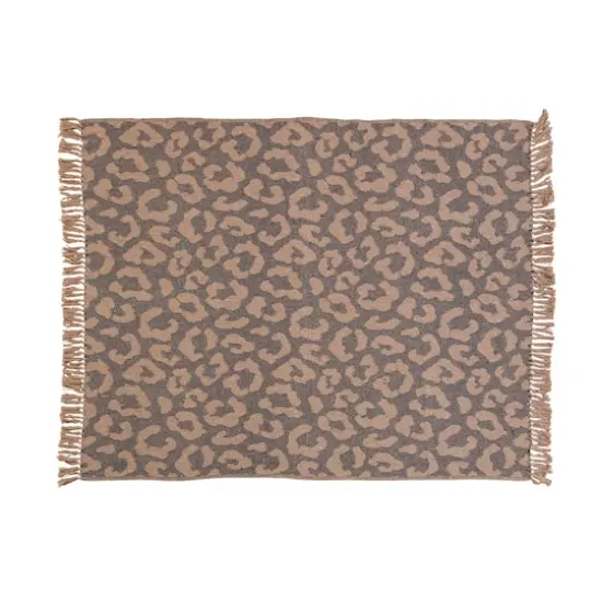 Hello Honey&reg; Black & Tan Leopard Print Woven Recycled Cotton Blend Throw with Fringe {1}