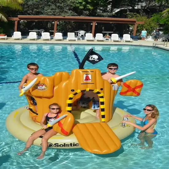 Swim Central 6.8ft. Inflatable Orange Pirate Castle Adventure Swimming Float {5}