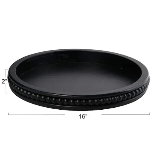 Hello Honey&reg; 16" Decorative Round Wood Tray with Hobnail Edge Black {6}