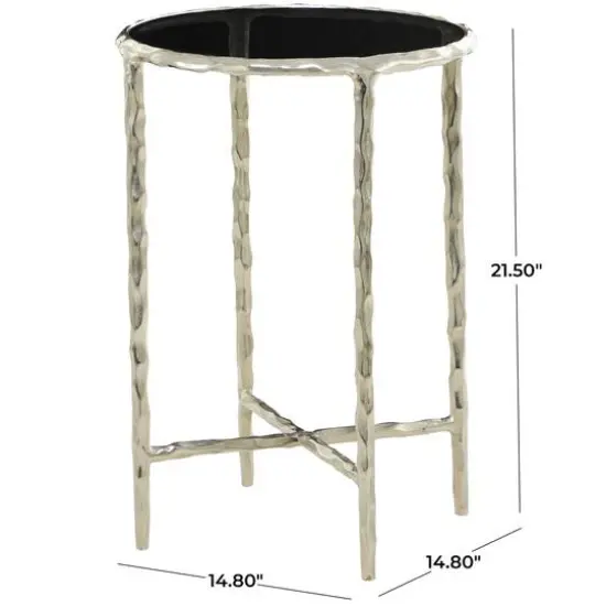 22" Aluminum Accent Table with Shaded Glass Top Silver {6}