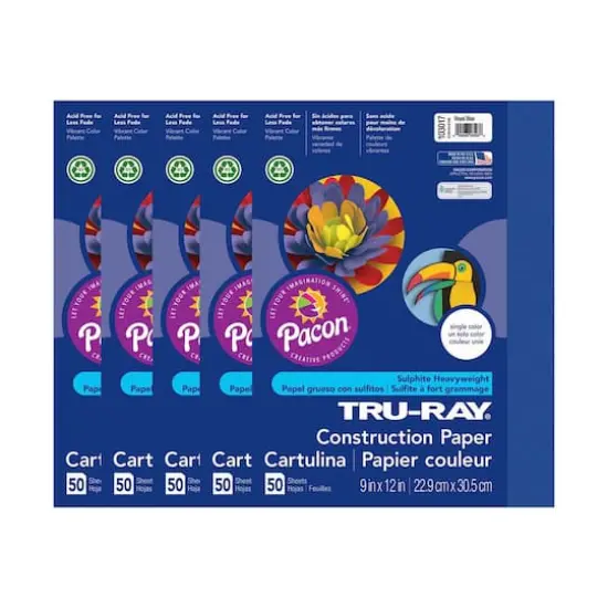Tru-Ray&reg; 9" x 12" Construction Paper, 5 Packs of 50 Sheets Royal Blue {1}