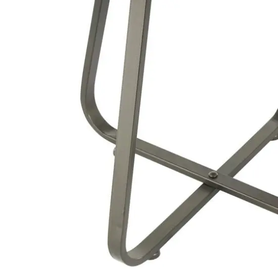 20.5" Brown Wood Beaded Accent Table with Rounded Gray Metal Base & Rattan Accent {6}