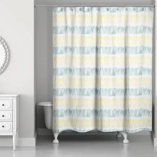 Hatch Lines Shower Curtain Blue and Yellow {3}