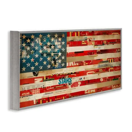 Stupell Industries Patriotic Collaged Flag Framed Giclee Art Gray {4}