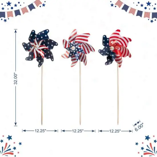 Glitzhome&reg; 32" Plastic Stars & Stripes Patriotic Windmill Set {9}