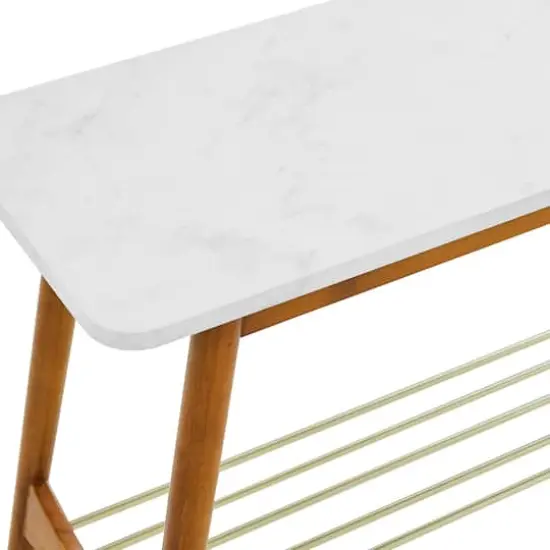 Walker Edison Faux White Marble/Acorn Tapered Leg Entry Table {6}