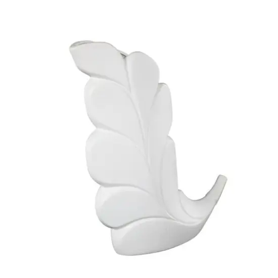 15" White Leaf Ceramic Slanted Decorative Vase {9}
