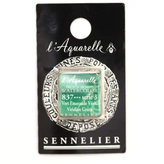 Sennelier French Artists' Watercolor Paint, Half Pan 837 Viridian Green {1}