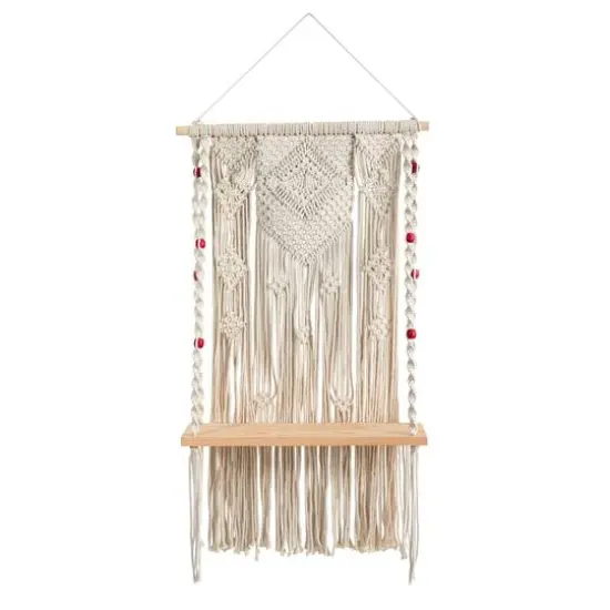 2.5ft. x 1.5ft. Bohemian Macrame Wall Hanging with Wooden Shelf {1}