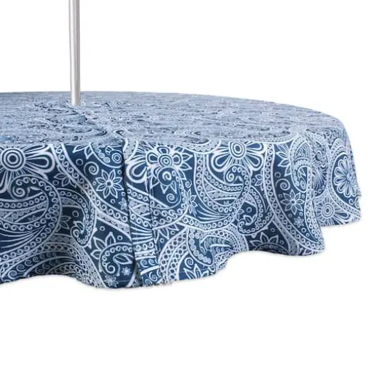 DII® 60" Blue Paisley Print Outdoor Tablecloth with Zipper {1}