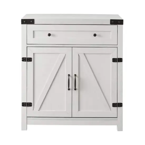 Walker Edison Brushed White Farmhouse Barn Door Accent Cabinet {7}