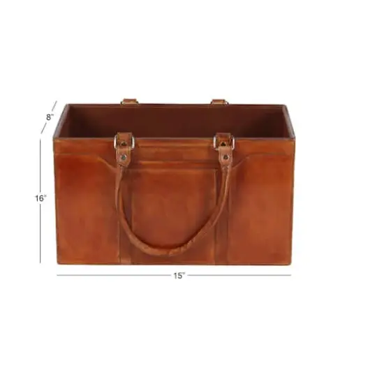 16" Brown Leather Rustic Magazine Holder {9}