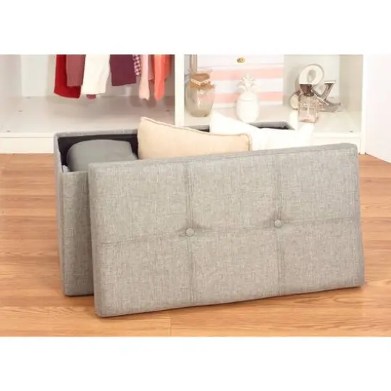 Simplify 30" Faux Linen Double Folding Storage Ottoman Gray {7}