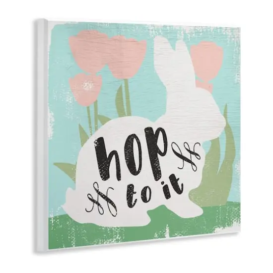 Stupell Industries Hop To It Easter Bunny Phrase Spring Tulips Wall Plaque Art {4}