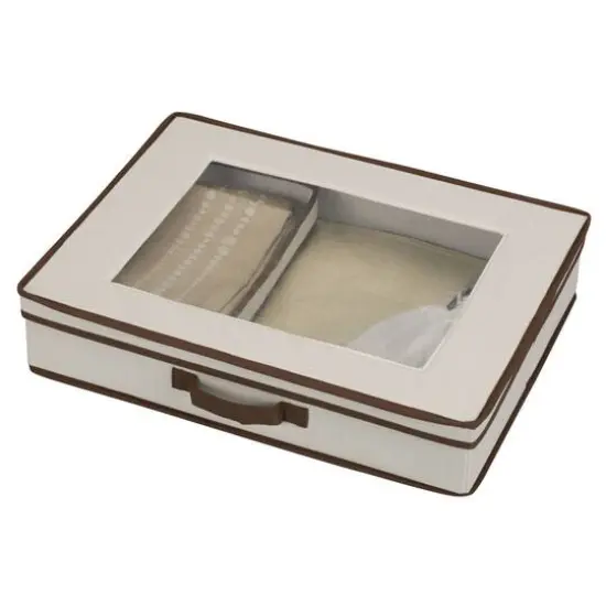 Household Essentials 19" Flatware Storage Box White and Brown {6}
