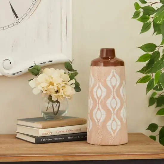 Tan Porcelain Traditional Vase 12" x 5" x 5" {8}