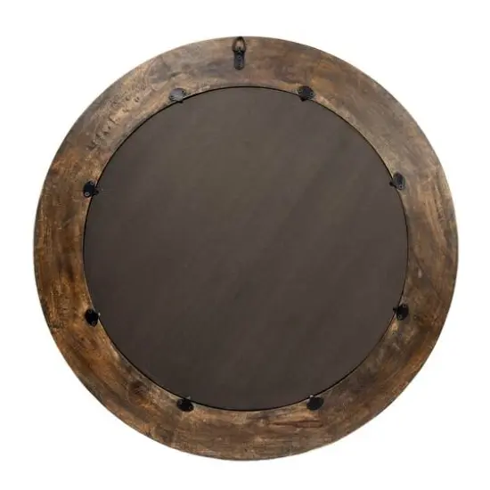 Hello Honey&reg; Walnut Round Carved Wood Framed Wall Mirror {9}