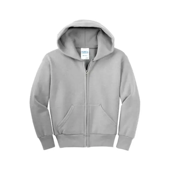 Port & Company&reg; Youth Core Fleece Full-Zip Hooded Sweatshirt Ash {1}