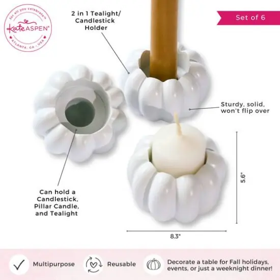 Kate Aspen White Pumpkin 2-in-1 Tealight Candlestick Holder Set, 6ct. {7}