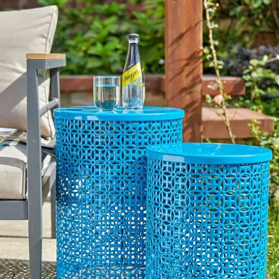 Glitzhome&reg; Multi-Functional Metal Accent Table Set Blue {6}