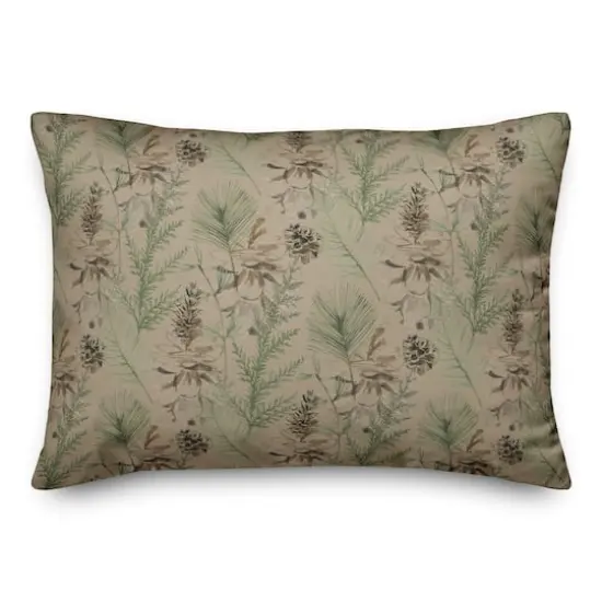 Pinecones & Greenery on Brown Rectangle Throw Pillow {1}