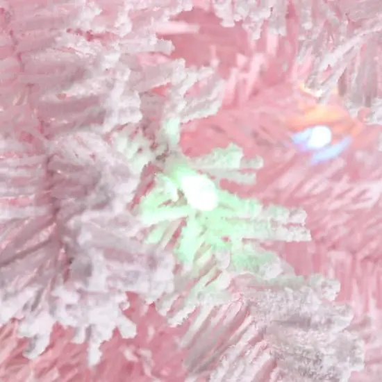 Glitzhome&reg; 4ft Pre-Lit Flocked Pink Artificial Christmas Porch Tree, Multi-color LED Lights {7}