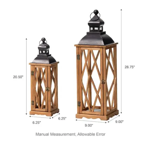 Glitzhome&reg; Farmhouse Antique Diamond Wood & Metal Lanterns Set {4}