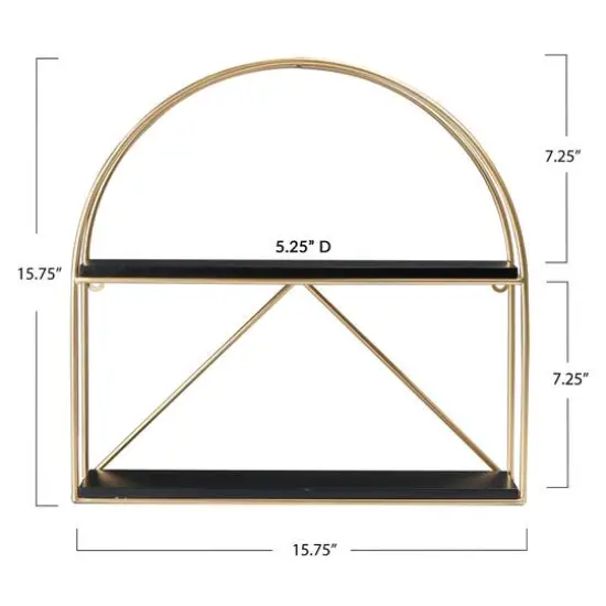 Hello Honey&reg; Wood & Metal Gold Crescent Wall Shelf Black {8}