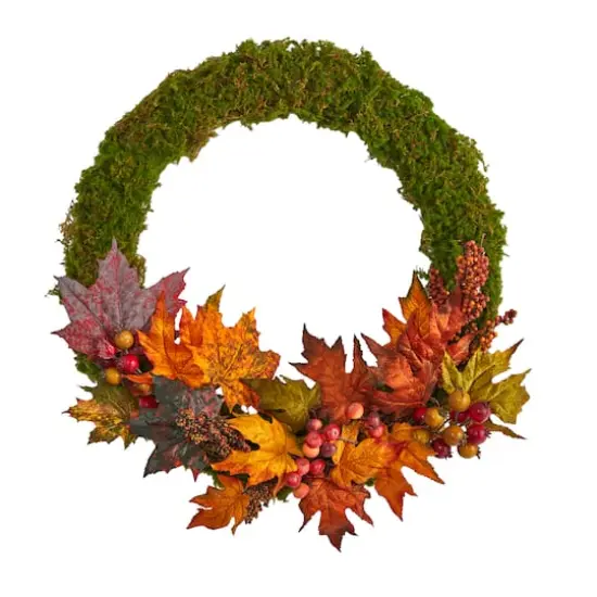 20" LED Fall Maple Leaf & Berries Autumn Wreath {1}
