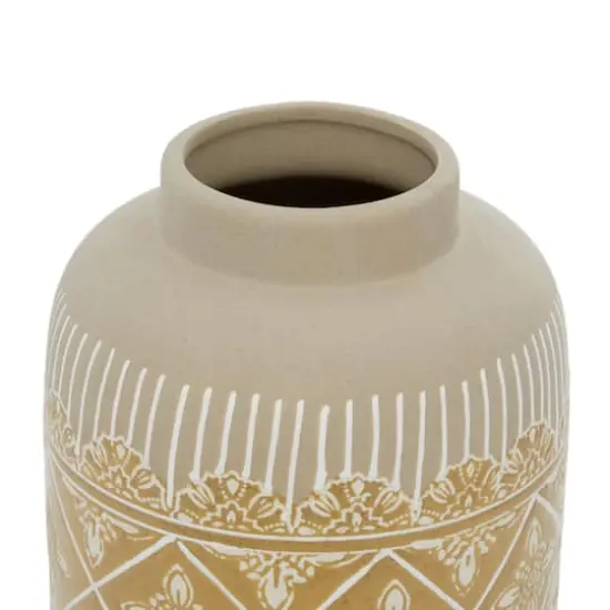 Set of 2 Beige Ceramic Boho Style Vase 9", 11" {4}