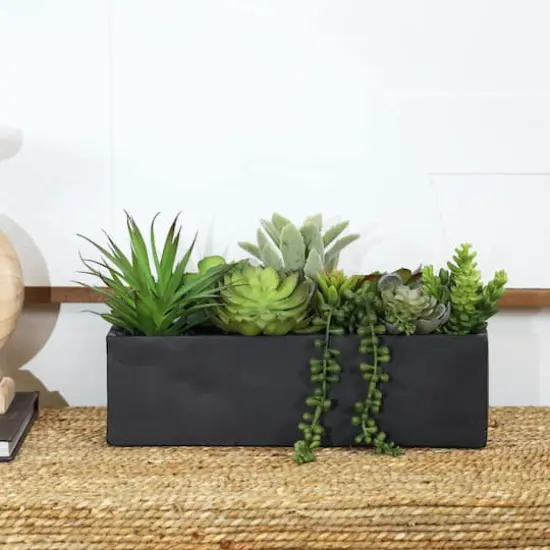 14" Green Faux Succulent in Black Rectangular Container {3}