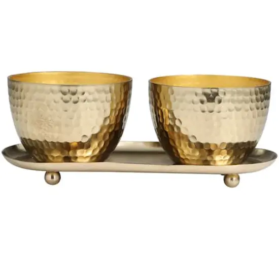 Mediterranean Fig Scented Candles in Gold Hammered Bowls Set {6}
