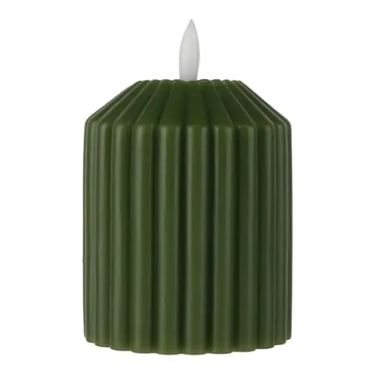 4" Ribbed Wax LED Pillar Candle by Ashland&reg; Green {1}